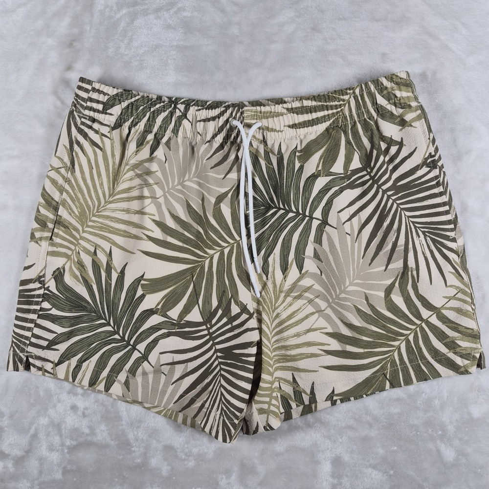 Abercrombie & Fitch Swim Trunks Shorts Men's‎ Large Beige Leaf Relaxed Stretch